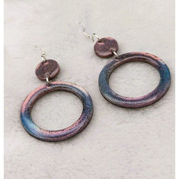 Color Changing Holographic Glitter Hoop Earrings Hand Crafted NEW - Picture 8 of 9